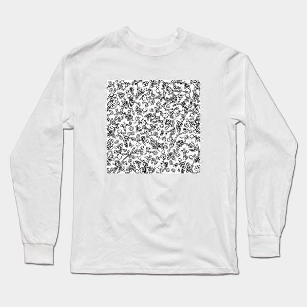 Botanical-Pattern, set, black,2, botanic, nature, botanical, floral, flowers, floral-pattern, leaves, plants, minimalist, garden, jungle, leaf, exotic, tropical, flower, boho, cacti, succulent, digital, graphic-design, pattern, Long Sleeve T-Shirt by PrintedDreams